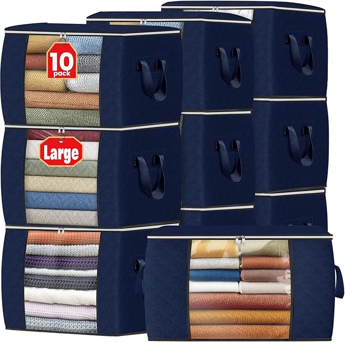 Fab totes 24 Gallons Clothes Storage,Foldable Thick Fabric Blanket Storage Bags, Containers for Organizing Bedroom, Closet, C