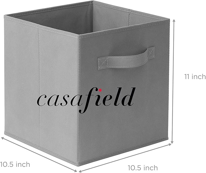 Casafield Set of 6 Collapsible Fabric Cube Storage Bins, Gray - 11" Foldable Cloth Baskets for Shelves, Cubby Organizers & Mo