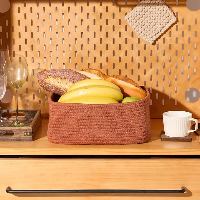 MiniArk Small Storage Baskets for Organizing | Closet Organizer Bins | Shelf Toy Basket | Woven Rope Baskets | Cube Decorativ