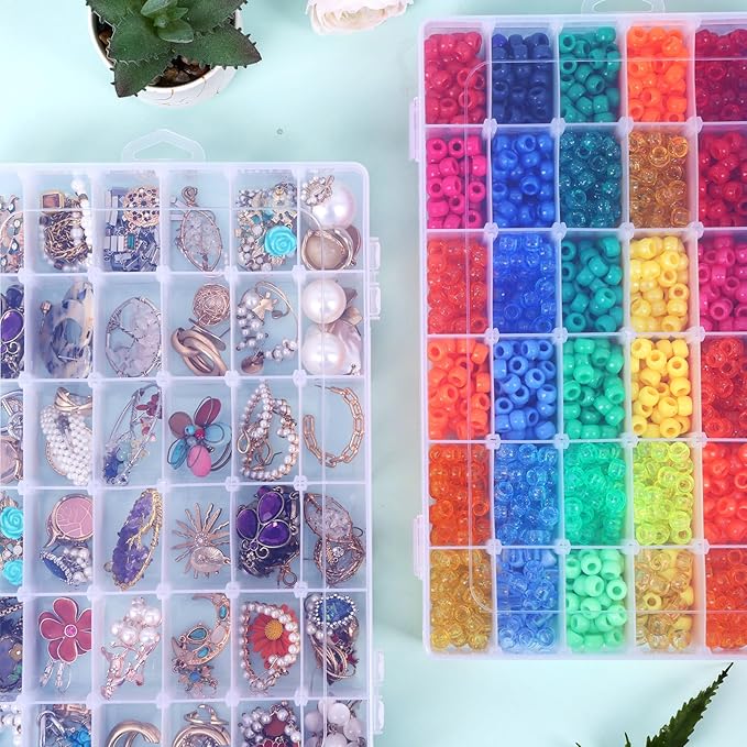 OUTUXED 4 Pack 36 Grids Plastic Bead Organizer Box with Dividers, Clear Craft Tackle Box Parts Storage Containers with Compar