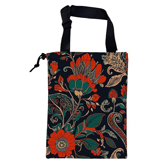 Car Garbage Bag Abstract Red and Green Flowers Hanging Canvas Car Trash Bag Drawstring Car Back Seat Organizer for Car Back Front Seat Console with Adjustable Buckle
