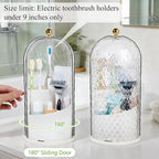 Toothbrush Holder with Cover for Bathroom Countertop, Rotating Organizer for Electric Tooth Brush and Toothpaste, 3-Slot Make