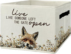 Rustic Fox Storage Bins & Boxes with Handles, Farmhouse Fox Foldable Basket for Organizing, Live Like Someone Left the Gate O