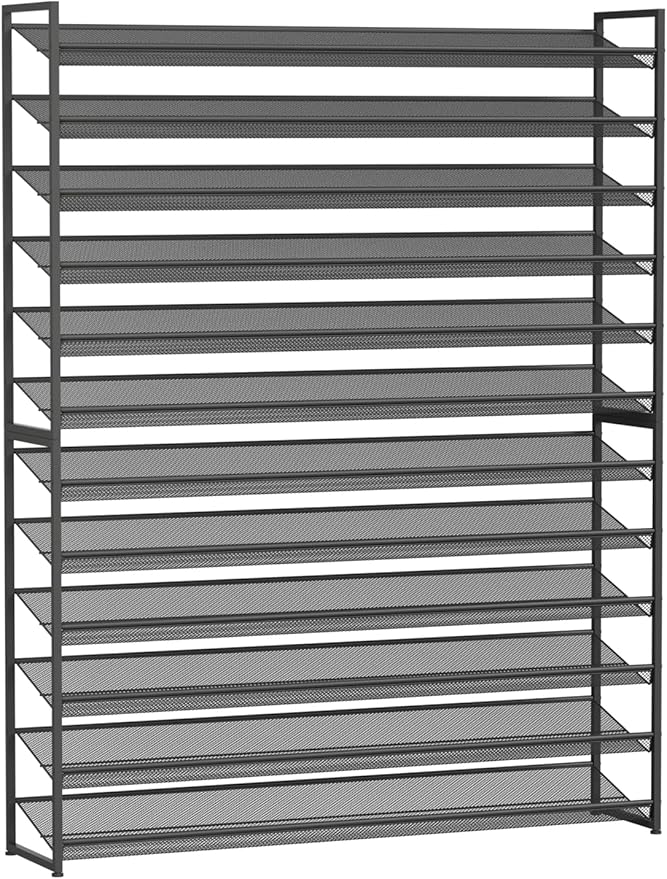 Large Shoe Rack 12 Tier Shoe Organizer, Heavy Duty Metal 6-Tier Stackable Shoe Storage Vertical Shoe Rack for Closet Front Do