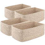 OIASKET 4 Pack Small Storage Shelf Baskets for Organizing, Mini Woven Rope Storage Bins for Towels, Cute Decorative Closet Or