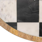 Creative Co-Op Checkered Lazy Susan in Mango Wood and Marble, White, Black and Natural