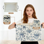 Chinoiserie Bow Floral Storage Box Bins, Blue and White Grandmillennial Flower Collapsible Storage Basket Organizer for Bedro