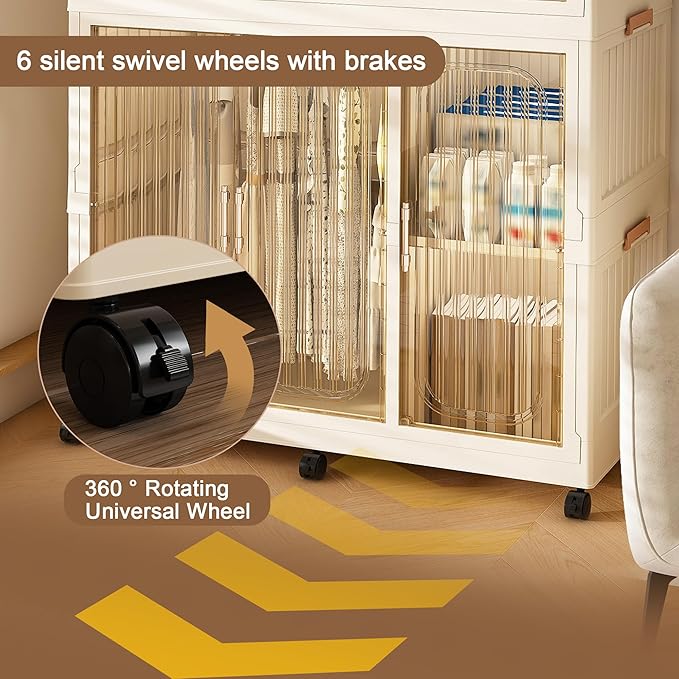 Portable Wardrobe Closet Storage Organizer, Plastic Collapsible Closet Organizer with Transparent Magnetic Door, for Bedroom 