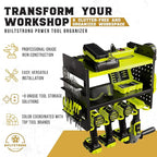 BUILTSTRONG Heavy-Duty Metal Tool Storage Rack - 3-Tier Wall Mount Organizer, Drill Holder, Utility Racks, PegBoard Side, Gar