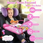 Kids Travel Tray for Toddler Carseat, Road Trip Activities Essentials for Toddler, Kids Lap Desk Tray with Tablet Holder Stand ＆ Dry Erase Board (Pink Unicorn)