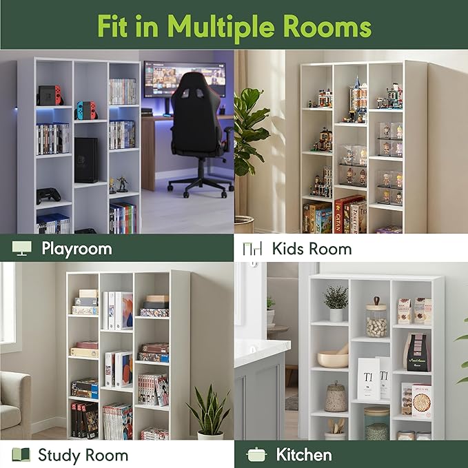 Furinno LUDER Book Shelf, 11-Cube Bookshelf, Reversible Bookcase, 9.4 x 29.1 x 41.7, Easy Assembly, for Living Room, Bedroom,