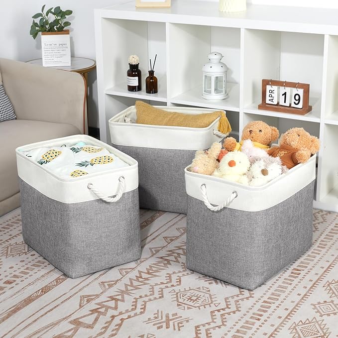Bidtakay Extra Large Storage Baskets for Organizing 17x12x15.1 inch 3-Pack Fabric Closet Organizers Storage Bins with Handles