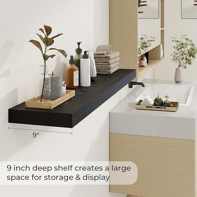 Dreamland 48 Inch Long Floating Shelves in Black,9.3 Inch Deep Floating Shelf for Wall,Large Display & Storage Shelf, Wall Sh