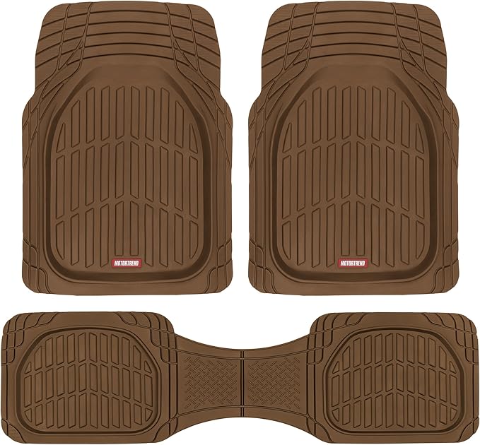 Motor Trend FlexTough Deep Dish All-Weather Floor Mats, Waterproof Trim-To Fit Mats for Cars, Trucks, SUVs - Universal Automotive Floor Liners, Car Accessories, Brown