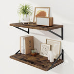 Floating Shelves, 12 Inch Deep Rustic Wood Wall Storage, 24W x 12D Wall Shelves Set of 2, Heavy Duty Metal Brackets, Large In