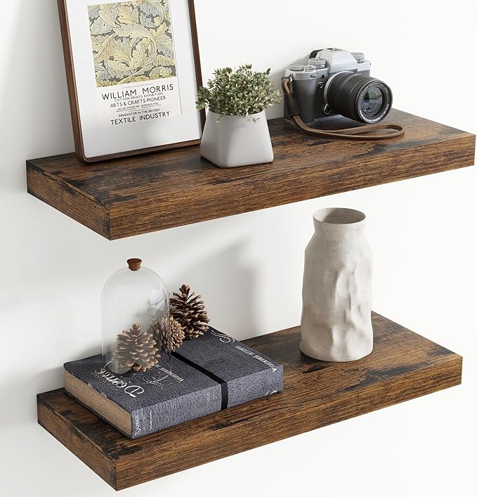 24 Inch Floating Shelves for Wall, 8 Inch Deep Floating Shelf for Storage & Display, Wall Mounted Shelf with Invisible Bracke