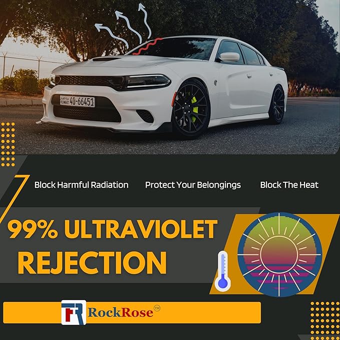RockRose 35% Nano Ceramic Car Window Tint 20 in x 25FT 2PLY Privacy Film Heat Block, 99% UVR, and 85% IRR Block for Auto or Home Strong Adhesive, Easy Shrink, Plotter Friendly - Charcoal