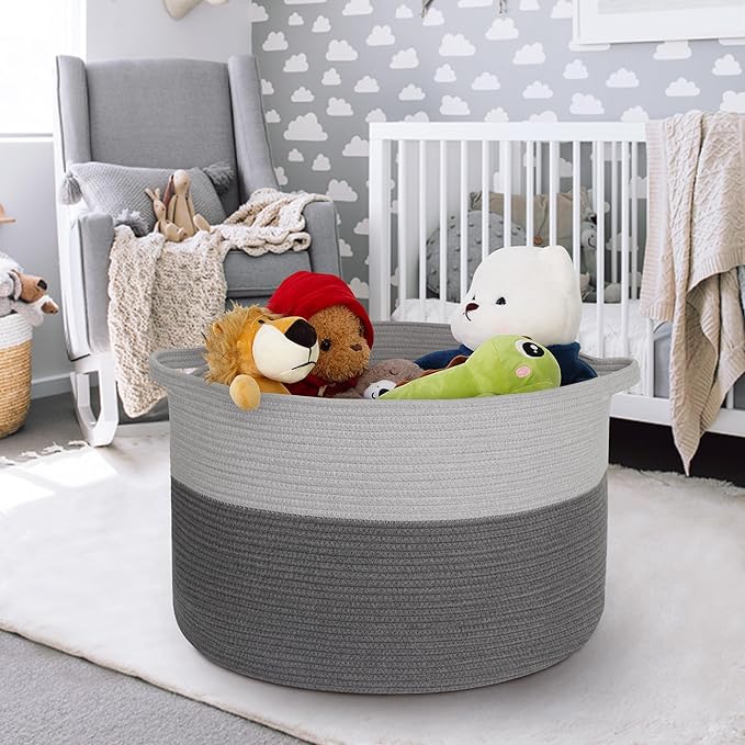MEGASKET Extra Large Rope Basket, XXXL Woven Storage Basket, Large Blanket Storage for Living Room, Kids Room Toy Organizer B