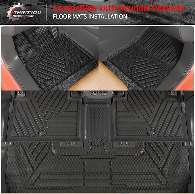 Floor Mats Compatible with 2020-2025 Hyundai Palisade Trunk Mat Cargo Liner TPE Back Seat Cover Protector 2024 Palisade 7 & 8 Seats Accessories (Trunk Mat with Backrest Mats+Floor Mats)