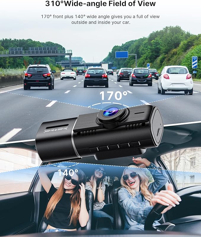 Dual Dash Cam Front and Inside 1080P Dash Camera for Cars IR Night Vision Car Camera for Taxi Accident Lock Parking Monitor 2