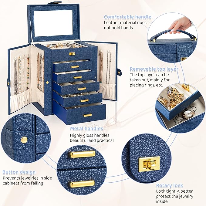 AKOZLIN Jewelry Box Organizer Functional Leather Jewelry Storage Case for Women Girls Ring Necklace Earring Bracelet Holder O