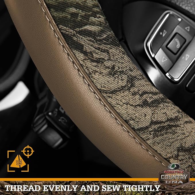 Mossy Oak Camo Steering Wheel Cover, Durable Grip Car Steering Cover, Universal Fit 14.5"–15.5" - Made with Premium Beige PVC
