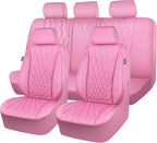 CAR PASS 5 Seats Piping Luxury Leather Seat Covers Full Set, Anti-Slip Waterproof Seat Covers Compatible with Front Armrests,