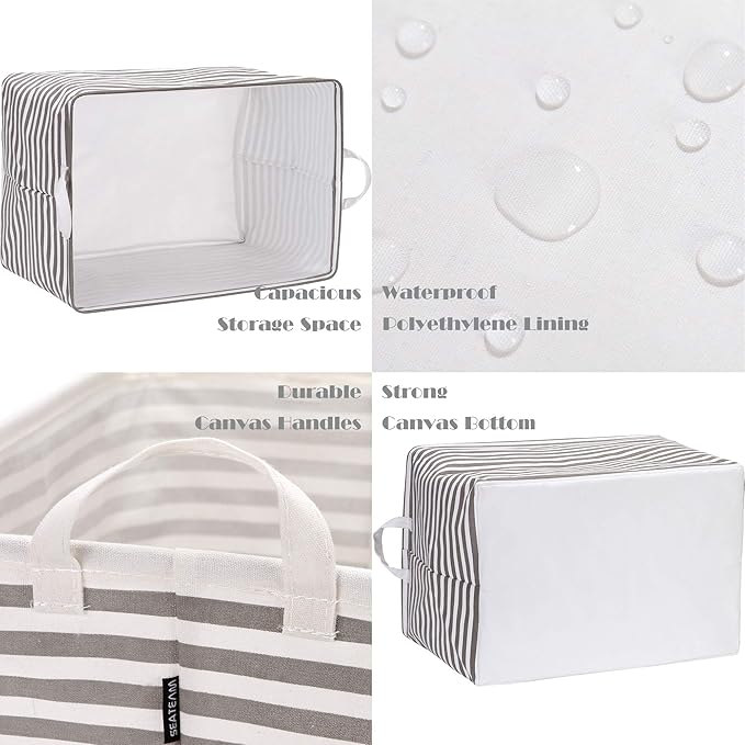 Sea Team Collapsible Extra Large Canvas Fabric Storage Basket with Handles, Rectangle Waterproof Storage Bin, Box, Cube, Fold