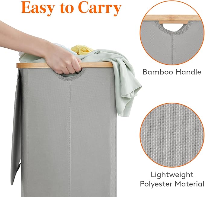 Lifewit 100L Laundry Basket with Lid, Clothes Hampers for Laundry with Bamboo Handles and 1 Removable Bag, Large Foldable Lau