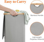 Lifewit 100L Laundry Basket with Lid, Clothes Hampers for Laundry with Bamboo Handles and 1 Removable Bag, Large Foldable Lau