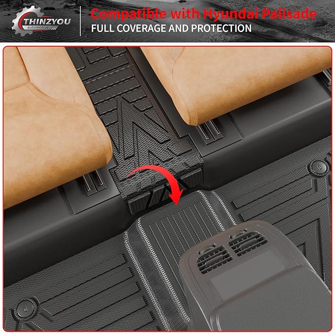 Floor Mats Compatible with 2020-2025 Hyundai Palisade Trunk Mat Cargo Liner TPE Back Seat Cover Protector 2024 Palisade 7 & 8 Seats Accessories (Trunk Mat with Backrest Mats+Floor Mats)