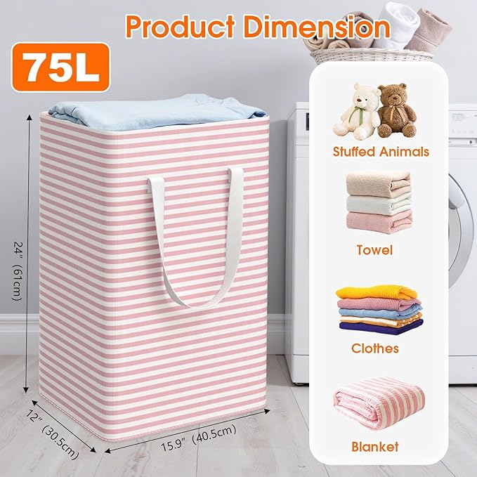 3 Pack Large Laundry Basket,Waterproof & Freestanding Laundry Hamper,Collapsible Clothes Hampers with Easy Carry Long & Reinf