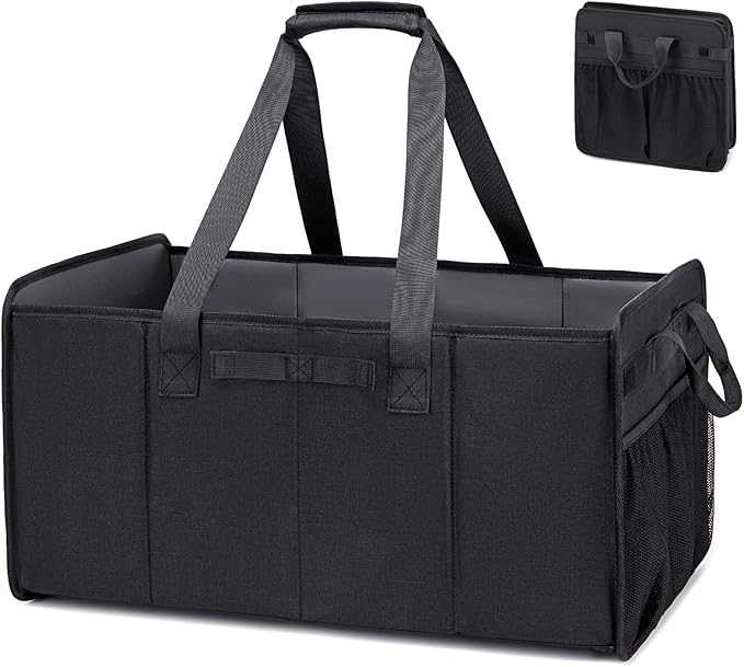 Muzale Extra Large Utility Tote Bag with Wire Frame Collapsible Reusable Grocery Bags Heavy Duty Shopping Bags for Groceries with Handles Trunk Organizer for Beach Travel Picnics Camping Laundry