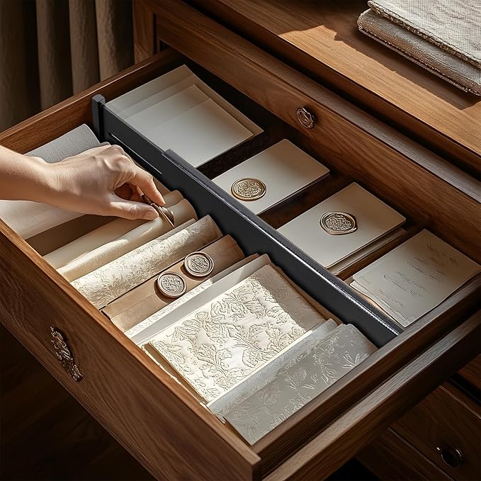 Utoplike Bamboo Drawer Dividers Large, 4'' High Adjustable Kitchen Drawers Organizers for Clothing, Spring Loaded, Works in B