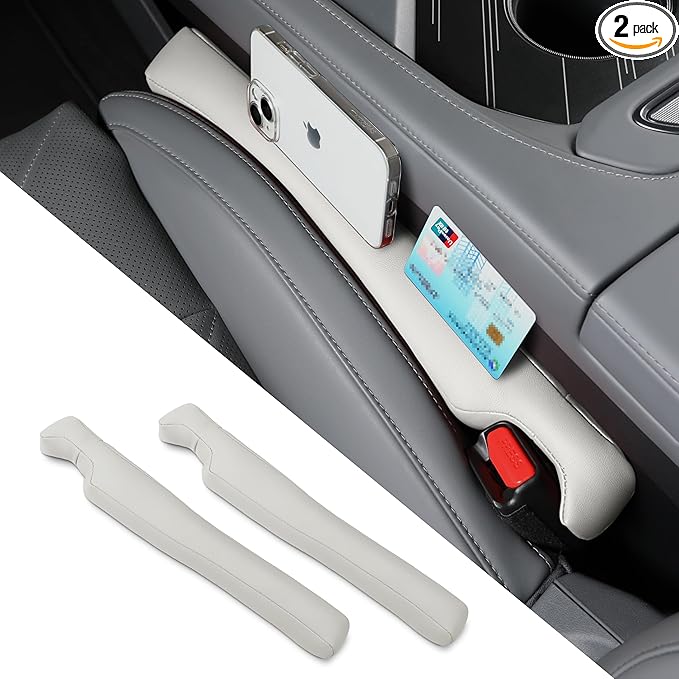 Car Seat Gap Filler - 2 Pack Premium Leather Console Blockers for Cars, Trucks & SUVs - Adjustable 1.4-2.4 Inch Width - Prevents Items Falling Between Seats (Grey)