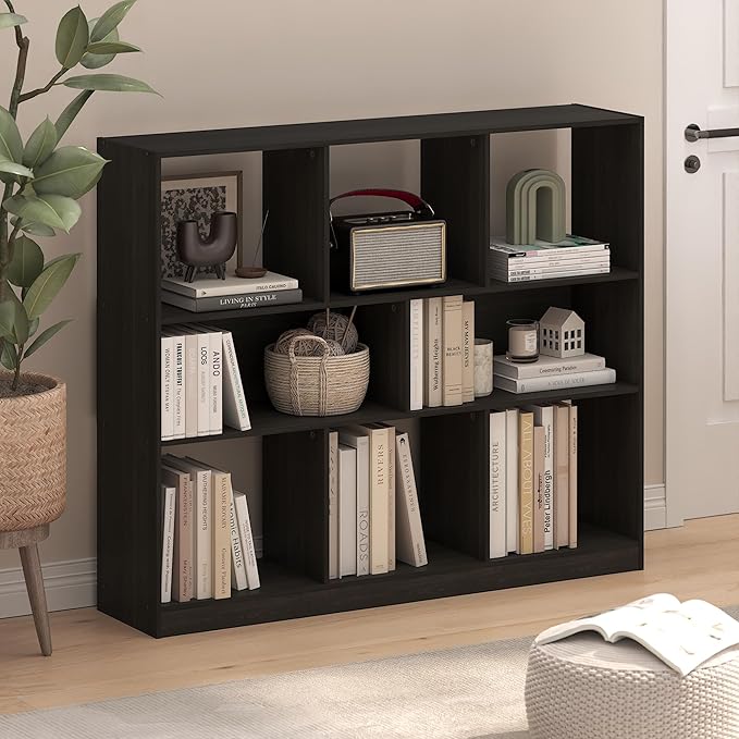 Furinno DALY Book Shelf, 8-Cube Bookshelf, Horizontal Cube Storage Organizer Bookcase, 10.9 x 47.2 x 39.4, for Living Room, B