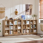 Joaxswe 12 Cube Storage Organizer, 41" Large Bookshelf with Curved Edge, Wood Floor Standing 3-Tier Cubby Bookcase with Base,