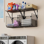 2 Pack Laundry Room Shelves Organization and Storage,Wall Mounted Clothes Drying Rack with Wire Mesh Basket Over Washer and D
