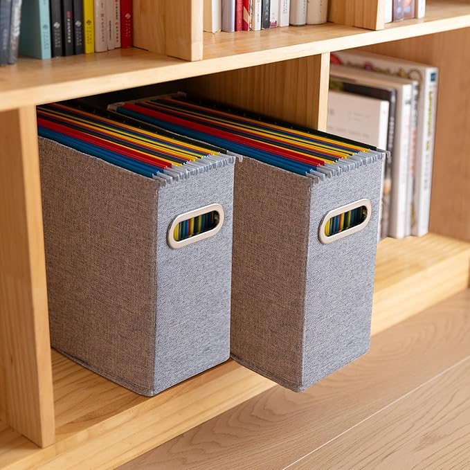 4 Pack Letter Size File Storage Box Collapsible, Fabric Hanging File Folders Organizer, Portable Office Document Holder with 