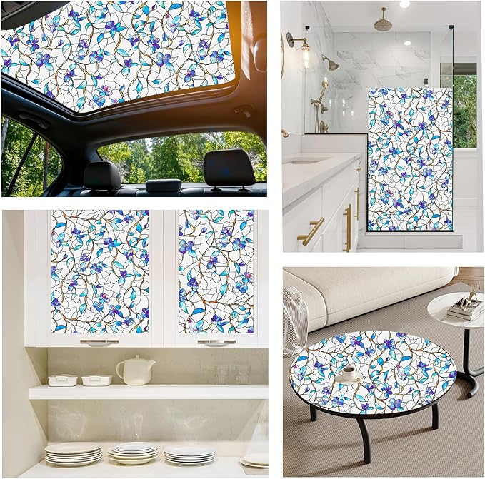 SOMWISE Frosted Glass Window Film, Heat Insulation, UV Block, Anti-Glare, One Way Privacy Tint, Static Cling for Home Bathroom Door, Renter Friendly, Day & Night Privacy
