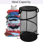 BATTOO Collapsible Laundry Basket with Lid Foldable Mesh Pop Up Hamper with Handles for Laundry Room, Bathroom, Kids Room, Co