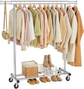 SONGMICS Clothes Rack with Wheels, Heavy-Duty Clothing Rack for Hanging Clothes, Portable, 17.7 x (36.2-52) x 63.6 Inches, wi