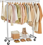 SONGMICS Clothes Rack with Wheels, Heavy-Duty Clothing Rack for Hanging Clothes, Portable, 17.7 x (36.2-52) x 63.6 Inches, wi