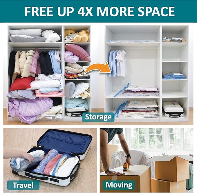 Cozy Essential Vacuum Storage Bags, 80% Compression Vacuum Seal Space Saver Plastic Packaging Bags for Clothes, Blankets, Pil