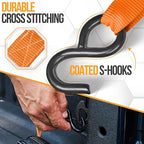 FORTEM Ratchet Straps, Tie Down Strap Set 1650lb Break Strength, 4 Pack 15ft x 1in, 4 Soft Loops, Moving Straps Tie Downs, Cargo Cam Buckles for Trucks, Carry Bag, for Men