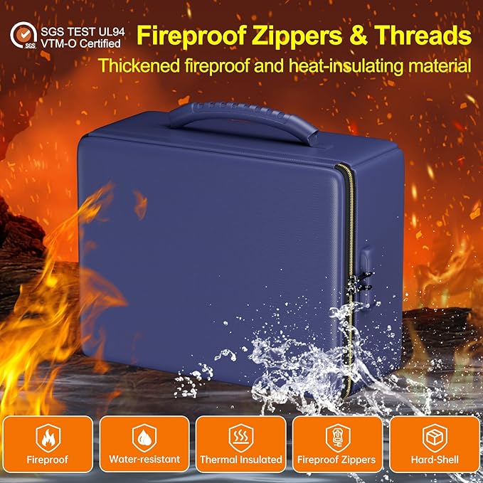 ENGPOW Fireproof Document Box, Hard Fireproof Box with Fireproof Zipper＆Lock, 6400°F Heat Insulated Fireproof Water Resistant