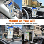 1Zero Magnetic Phone Car Mount 14-Inch Gooseneck Long Arm Extension, Universal Windshield Dashboard Industrial-Strength Suction Cup Car Phone Holder for All Cell Phones (Magnetic Phone Mount)