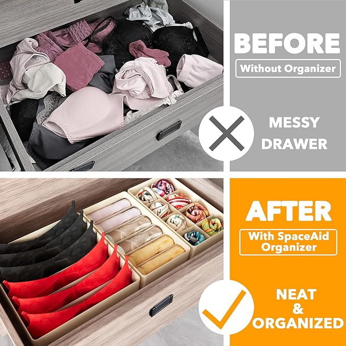 SpaceAid Underwear Drawer Organizer, 4 Pack Dresser Organizer Bins for Nursery, Closet Organization and Storage with Dividers