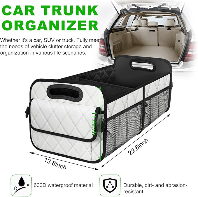Car Trunk Organizer, Multi-Compartment Auto Trunk Storing Bag with Pockets, Collapsible Organizer and Storage for Sedans, SUVs,