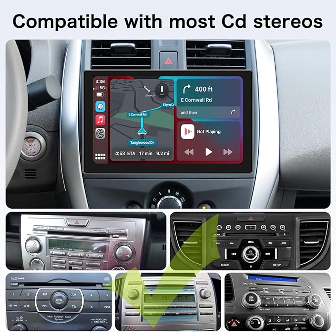 Jansite CD Slot Mount for Carplay Screen 360° Rotation Tool-Free Installation, 4-Button Lock Sturdy CD Slot CarPlay Mount Compatible with 7-10.26 Inch Apple Carplay & Android Auto Screen